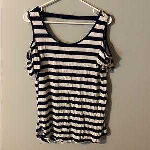 navy blue/white stripped open shoulder shirt